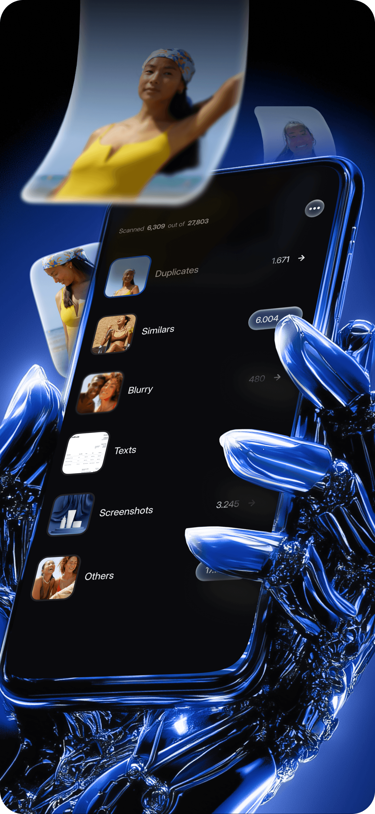 CleanAI Smart Groups — Duplicates, Similars, Blurry, Texts, Screenshots, Large Videos